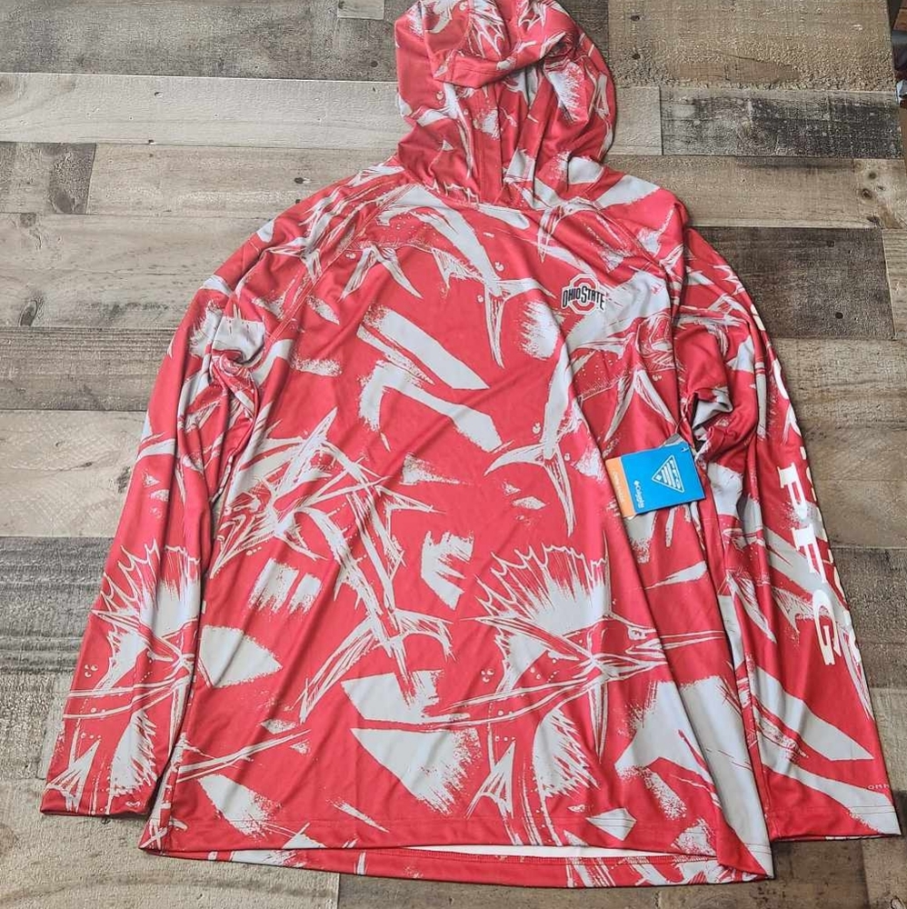 Columbia Shirt Mens L Ohio State Buckeyes PFG Super Terminal Tackle Hooded NCAA